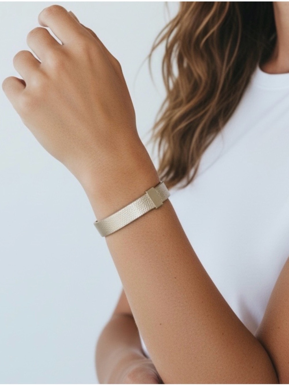 Textured Metallic Cuff Bracelet in Light Gold